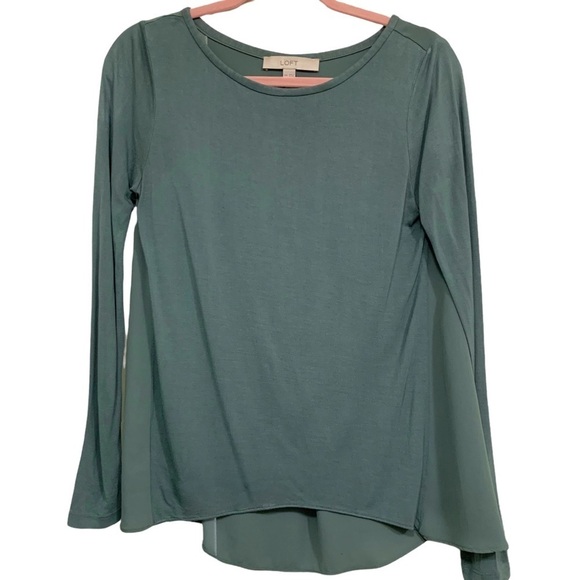 Loft Long Sleeve Sheer Back Everyday Basic High Low Oversized Top Size XXS - Picture 1 of 6